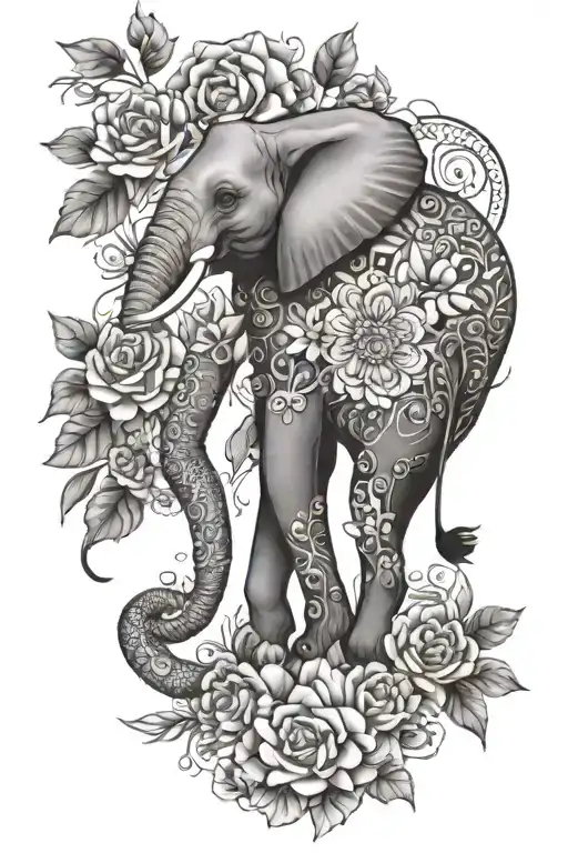 Arm Sleeve With Elephant And Giraffe And Snake And Flowers