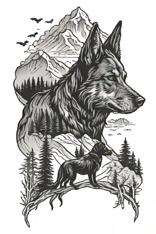 Forrest And Mountains Incorporate Black Dog Sitting