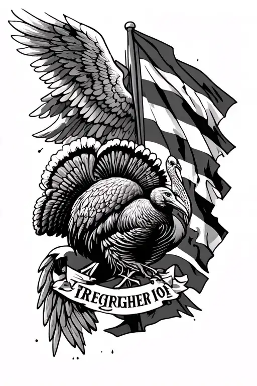 Tattered Firefighter Flag With Turkey And Angel Wings