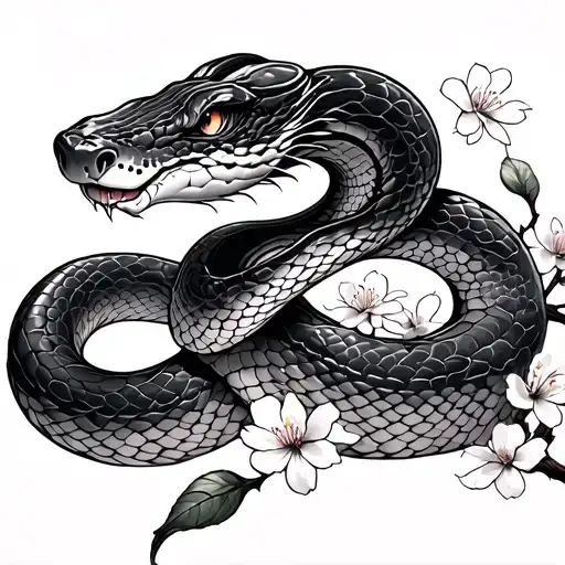 Snake With Cherry Blossoms And Wind Bars