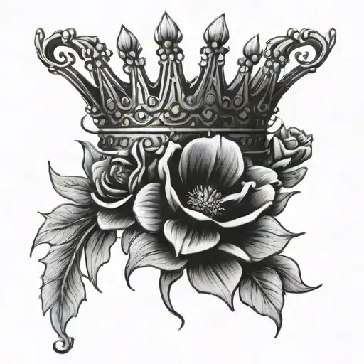 Crown Tattoo Featuring Flowers