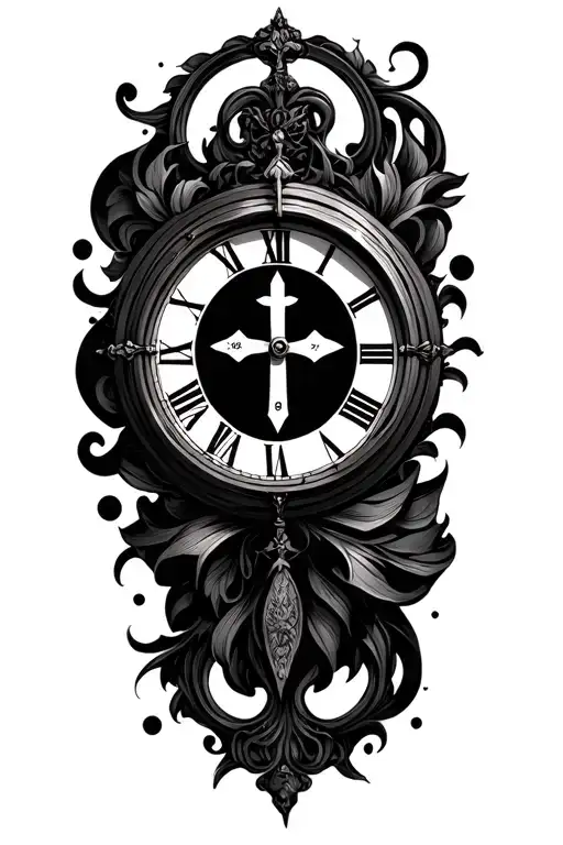 Clock In The Background Cross