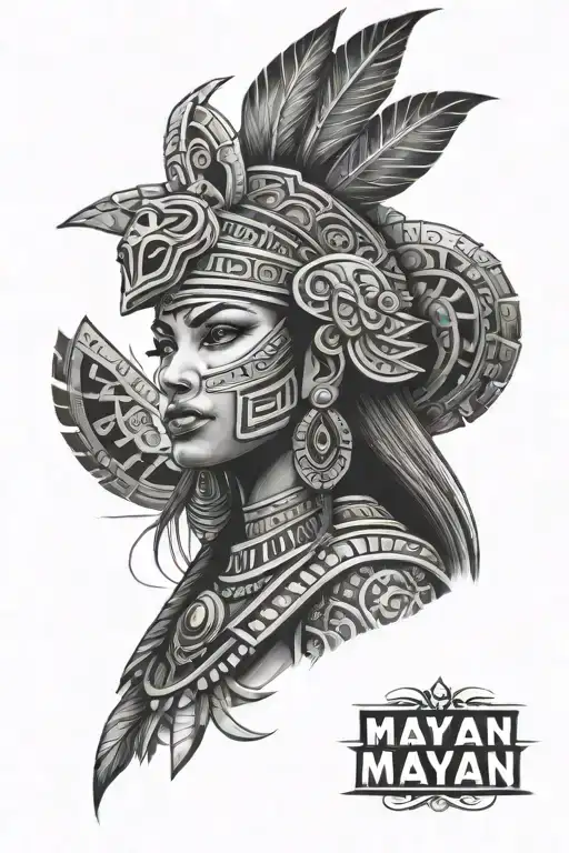 Female Mayan Warrior Sleeve Tattoo Design