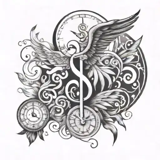 Key Clef G With Wings And A Clock Minimalist Representing Time In Our Life