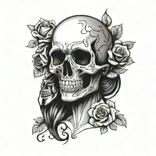 Skull And Woman Tattoo With Roses