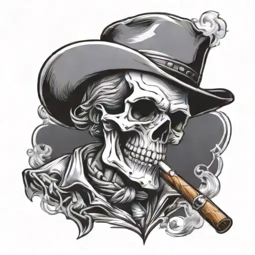 Western Skull Smoking Cigar Drawing