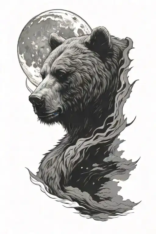 Bear Face Forward Facing Moon Above