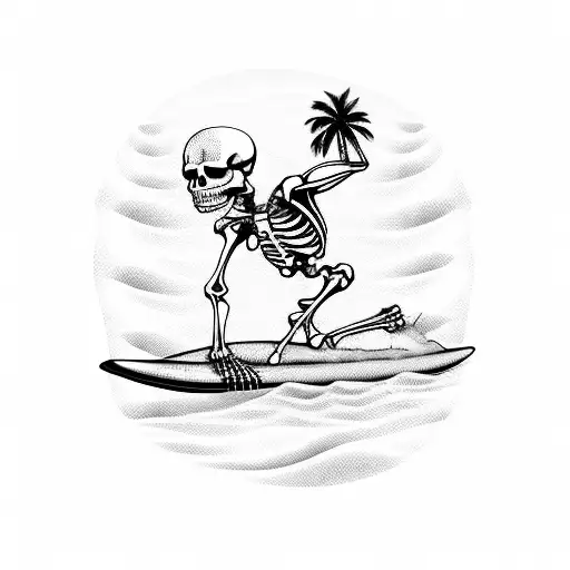 Skeleton Surfing With A Palm Tree In Background