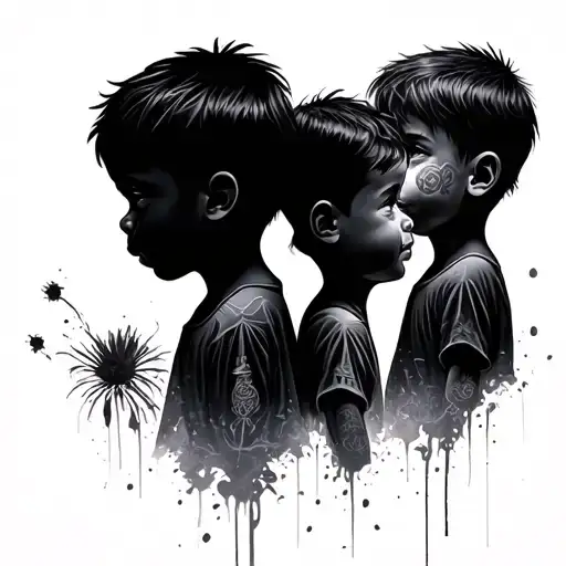 Silhouette Of Kids With Masculine Design