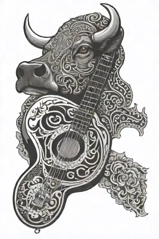 Resonator Guitar And Bulls Face