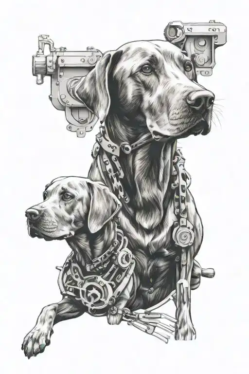 Create A Realism Design Incorporating Labradors And Mechanical Elements