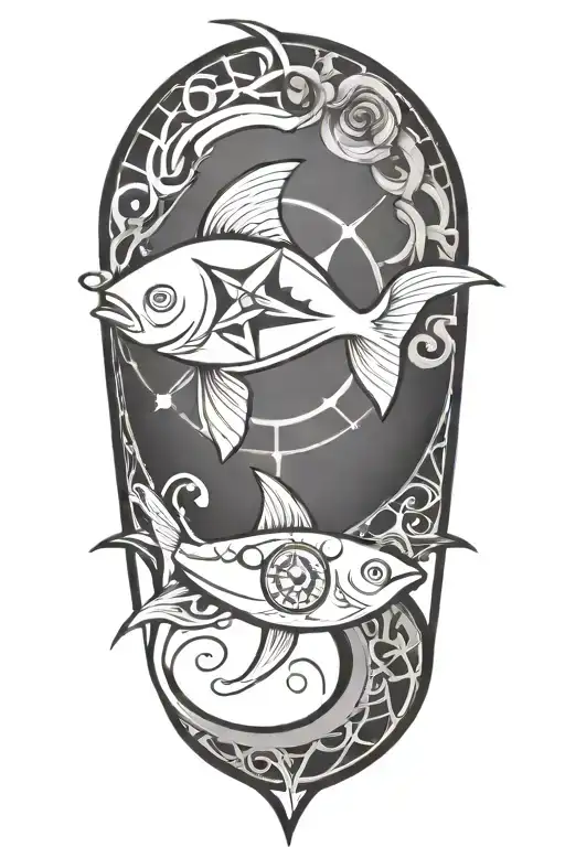 A Pisces Zodiac Symbol Intertwined With A Compass Rose Representing Direction And Strength