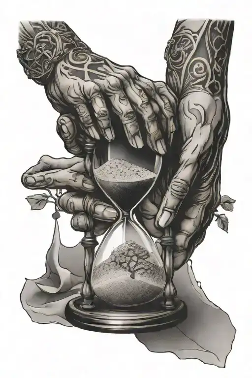 Broken Hourglass Hands Holding Sand