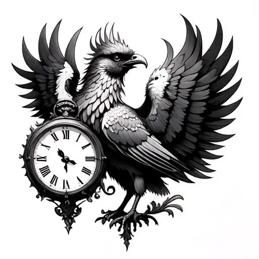 Phoenix Bird Child And Clock Combined Symbol Consisting