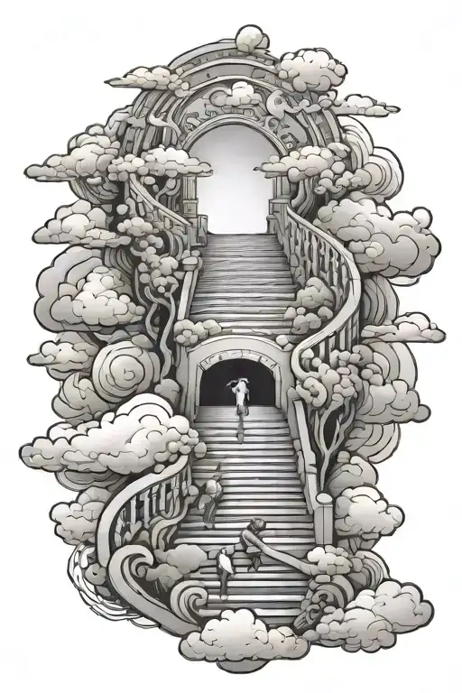 Stairs Going To Heaven Holding Hands Surrounded By Clouds
