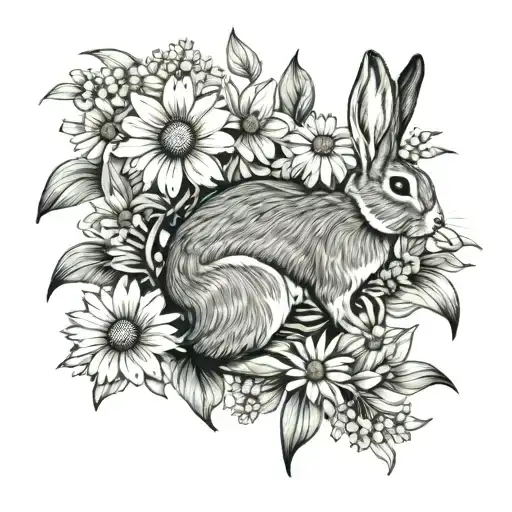 Rabbit And Daisy Flower