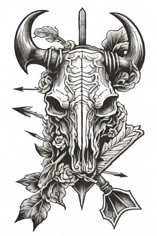 Arrow With Western Cow Skull
