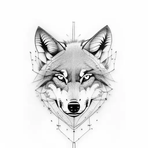 Design A Tattoo Of A Wolf In Samurai Armor With Intricate Architectural Details In The Background