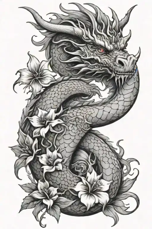 English Dragon With Flowers