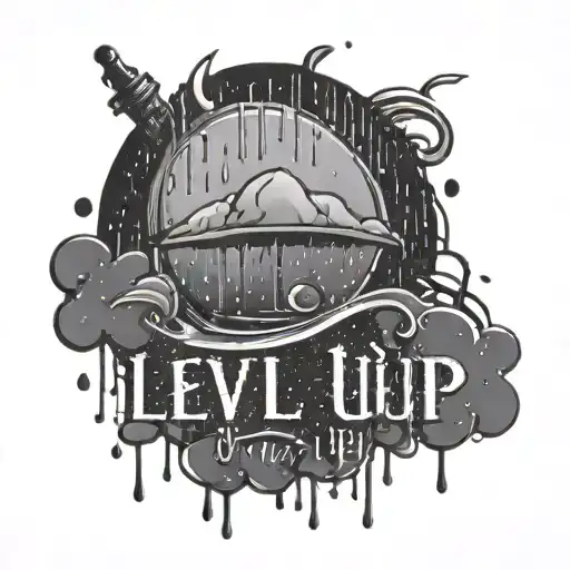 The Word 'Levl Up' Surrounded By Rain Falling