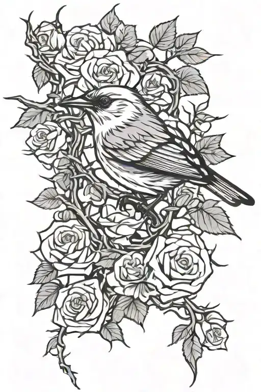 Bird Trapped In Rose Thorns