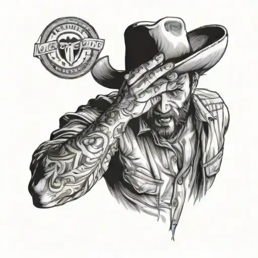 Man With Hands Up Wearing A Cowboy Hat Facing Away