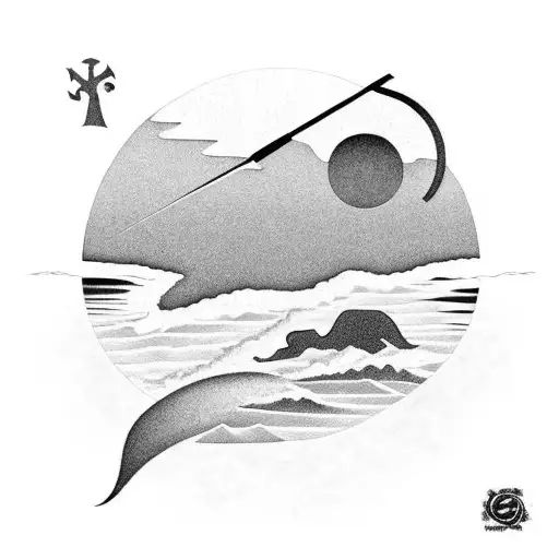 A Beach Sunset With Taino Petroglyph Symbols Incorporated Into The Design