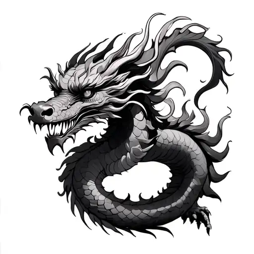 Chinese Dragon With Twisty Body And Little Shading