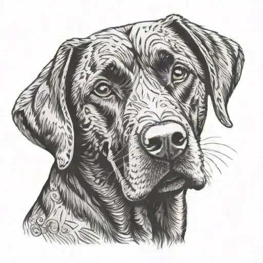 Black Labrador Called Neo With Dotwork Background