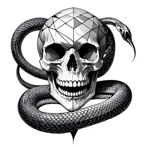 Skull With Snake Intertwined Geometric Back