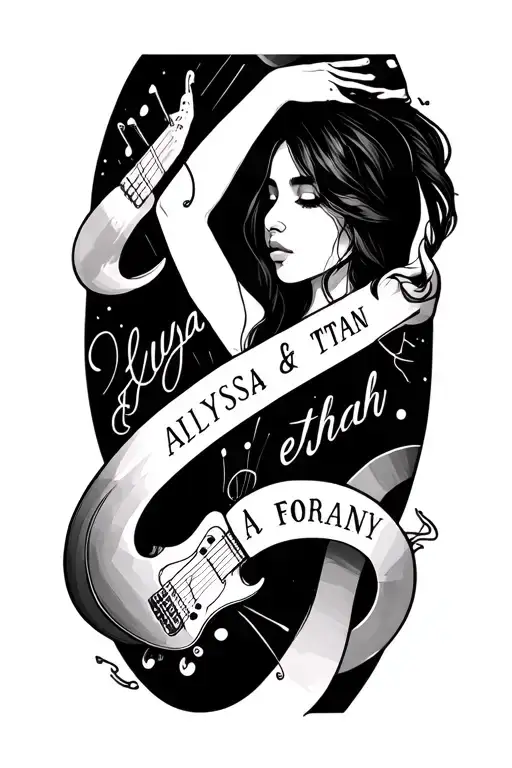 Music Themed Fine Line Tattoo With Names Alyssa & Ethan Forearms