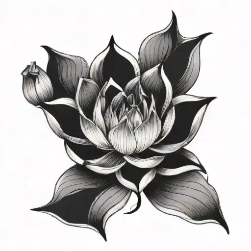 Lotus Flower Black Rose Intertwined