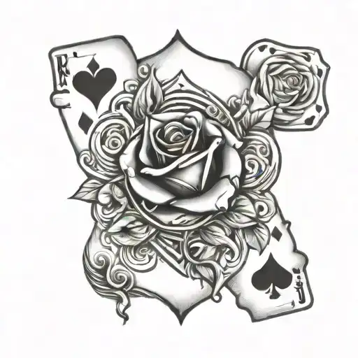 Royal Flush Cards And A Rose Below