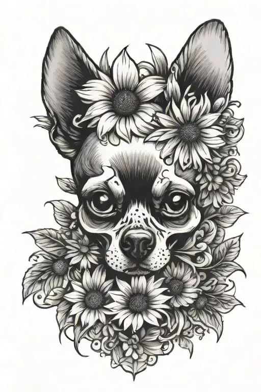 Chihuahua Skull Daisies