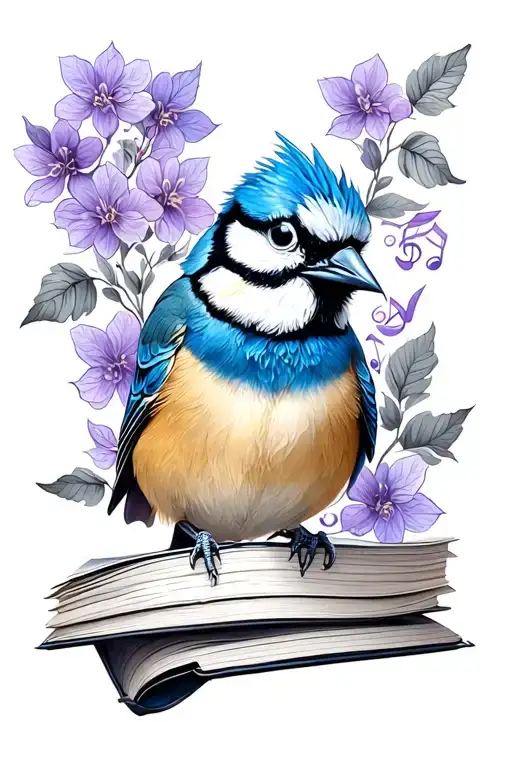 Book Music Note Blue Tit Sitting Lilac