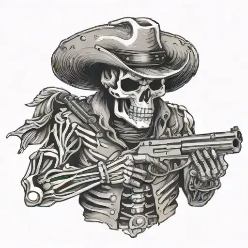 Half Human Half Skeleton Vaquero Holding A Rifle