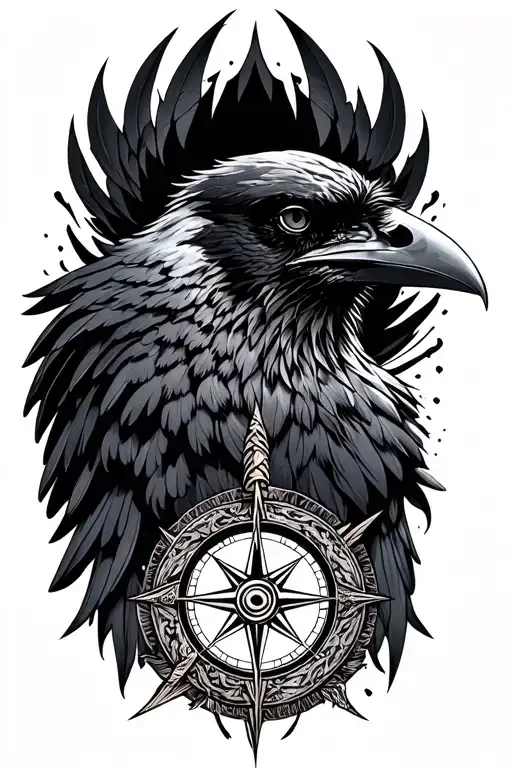 Raven And Norse Compass With Intricate Details