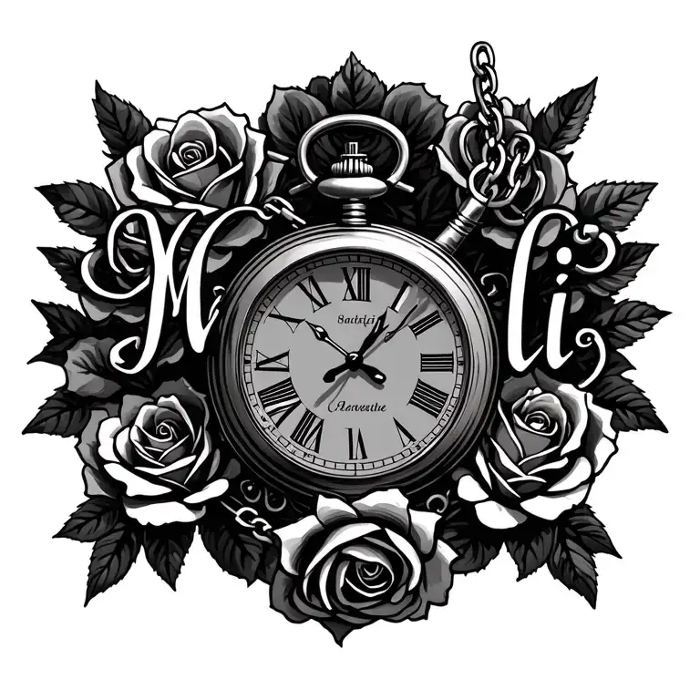 The Name Marli With Pocket Watch With Chain And Roses