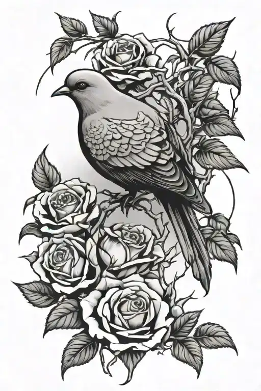 Dove Trapped In Rose Thorns