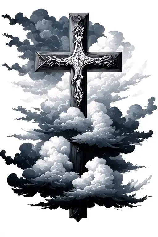 Christian Cross With Clouds And