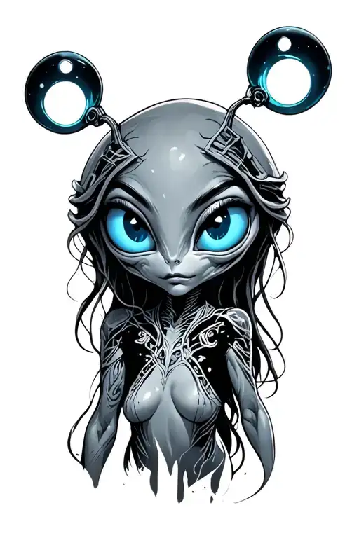 Blue Eyed Standing Full Body Female Alien