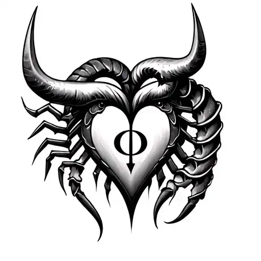 Taurus And Scorpio Sybol In A Heart Aquarius Symbol In Middle Of The Heart