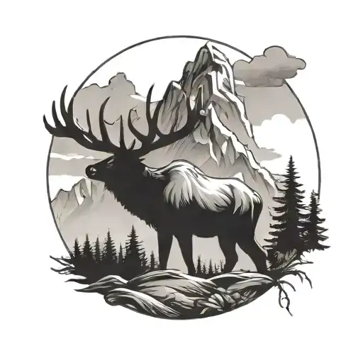 Mountain Scene With Elk