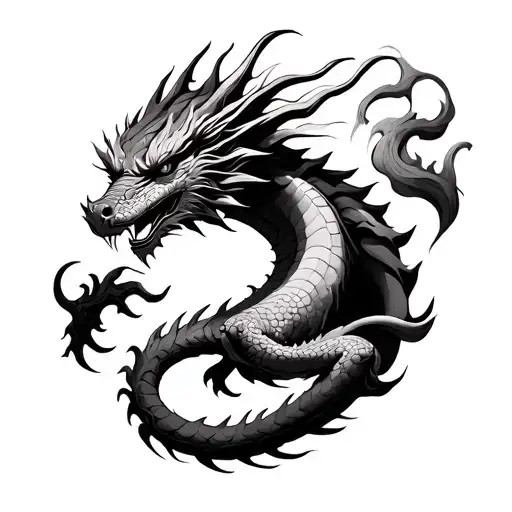 Dragons In The Fire That Represents The Earth And Sheng