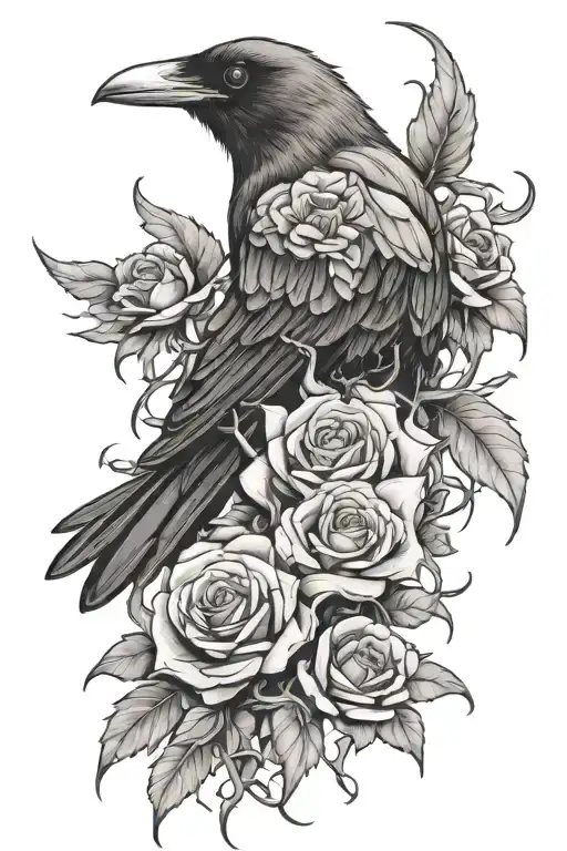 Crow Trapped In Rose Thorns