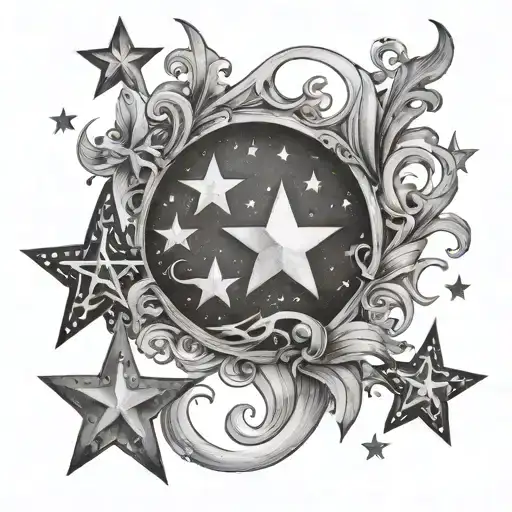 Three Stars With A Moon And The Stardust Swirls L A D