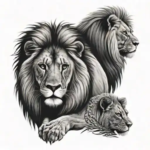 2 Male Lions And 1 Baby Male Lion Together Symbolizing The Client's Love