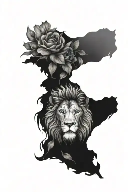 A Gorgeous Lion Head With Flowers And Leaves Around It And A Stunning Maine