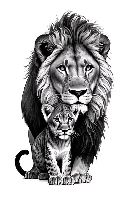 Mother Lion And One Cub