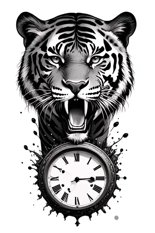 Tiger Head Coming Out Of The Bottom Of A Clock Inside